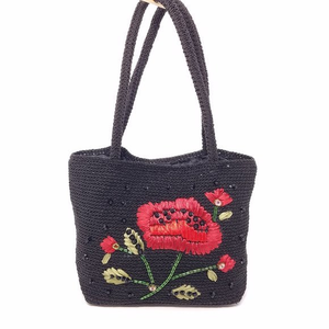 Casual Corner‎ bag black crochet and embroidered